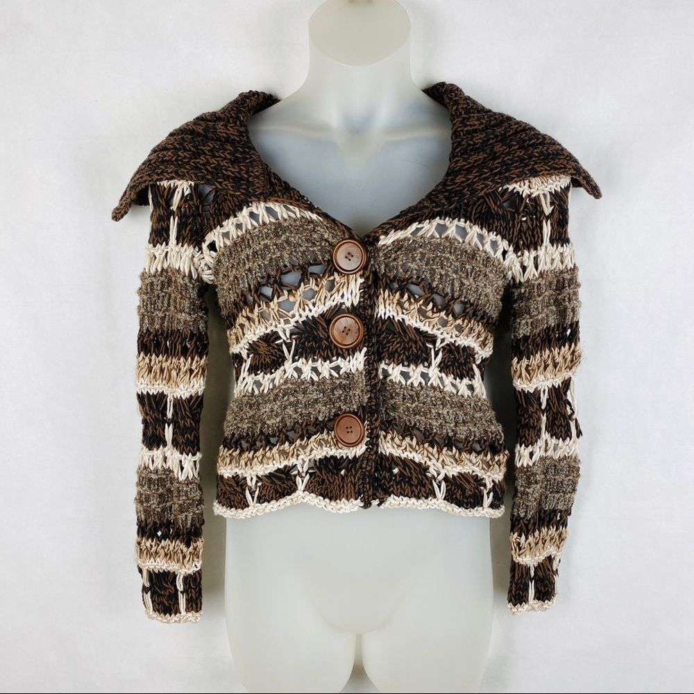 Oui Moments Crochet knitted Button Front Cardigan